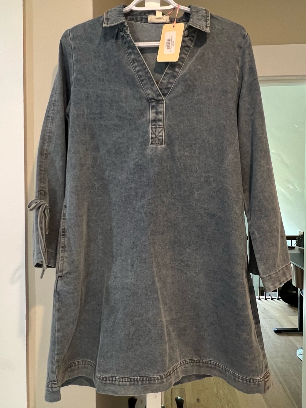 Washed Blue Long-Sleeve Shirt Dress